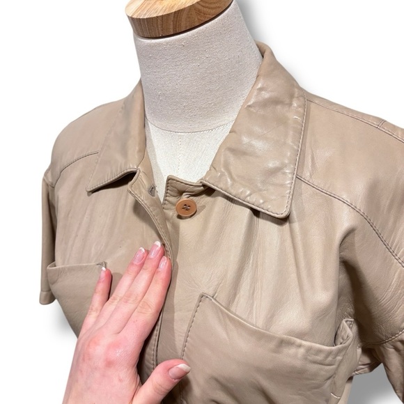 LaMatta Italian Gloveleather Buttery Soft Latte Brown Tan Wrap Shirt Dress - Picture 4 of 12
